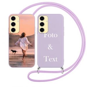 Yoedge Coque Personnalis&eacute;e avec Cordon pour Samsung Galaxy S25 Plus/S25+ 5G Personnalisable 6,8", &Eacute;tui Colliers Housse Personnaliser Custom avec Photo Image Texte Nom Violet Cover pour Samsung S25+ 5G (Somin Ivka EU, neuf)