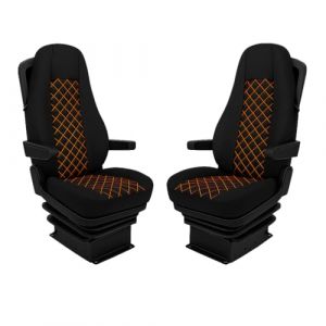 Housses de si&egrave;ge pour Volvo FH4 FH5 (noir avec coutures orange fluo) (StoffmeisterLux, neuf)
