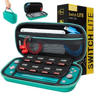 Orzly Etui pour Nintendo Switch Lite, Deluxe Housse Rigide de Rangement Zippée en Matériau Durable Anti-Choc pour la Console Nintendo Switch Lite (2019) et Ses Accessoires - Bleu Turquoise (Syntiga Europe - FR, neuf)