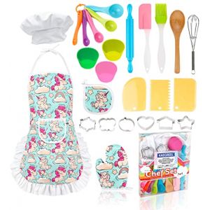 KAEGREEL Kit Petit Chef Cuisine Enfant avec Tablier Licorne, 26 Pièces Jouet Cuisine Ustensile avec Toque Cuillères Fouet, Chef Jeu de Rôle Cadeaux pour Garçons Filles 3 4 5 6 7 Ans (Bleu) (KAEGREEL, neuf)