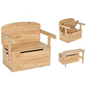 RELAX4LIFE 3 en 1 Banc de Coffre Jouet Transformable en Bois avec Boîte de Rangement, Ensemble de Table et Chaise, Coffre à Jouets Enfant Convient pour Maison et Maternelle (Naturel) (RELAX4LIFE, neuf)