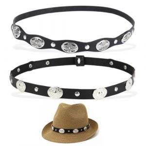 UEIOAVL Chapeaux western homme, Lot de 2 sangles de chapeau en cuir de 2 styles sangles de rechange pour chapeau de cowboy r&eacute;glables avec boucle en paille unisexe (noir) (KONGLINpengde, neuf)