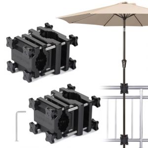 efuturetime 2 x Support Parasol Balcon, Pied de Parasol à Visser pour Parasol Ø22-38 mm, Pince Parasol pour Balustrade Carrée 25-60 mm ou Ronde Ø25-40 mm, Noir (efuturetime, neuf)