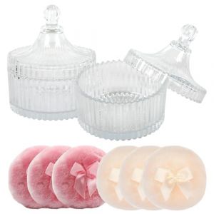 Lot de bo&icirc;tes &agrave; poudre en verre avec houpette &agrave; poudre, &eacute;tui &agrave; poudre pour poudre corporelle, talc ou bo&icirc;te en verre pour bonbons, chocolat, biscuits, comme cadeau pour anniversaire, No&euml;l, f&ecirc;te (karyneals, neuf)