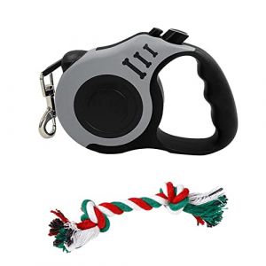 1 Laisse rétractable pour Chien avec 1 Laisse Jouet pour Chien, Corde en Nylon de 5 m avec poignée antidérapante, Frein à Une Main (Gris) (PAUL LINDEN LTD, neuf)