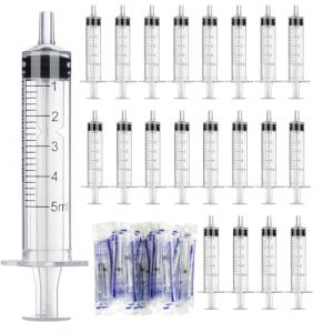 20 Seringues 5ml sans Aiguille, Seringue St&eacute;riles Seringue Plastique avec Casquettes Seringues de Distribution pour Laboratoire Industriel Seringue Alimentation pour Animal B&eacute;b&eacute; D&eacute;coration Halloween (QK-Jing, neuf)