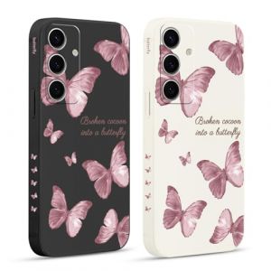 Pnakqil 2 Pi&egrave;ces Coque pour Samsung Galaxy S25 5G 6,8", Etui avec Violet Pente Papillon Mignon Amusante Peint Dessin Lat&eacute;ral Case Souple Silicone Housse T&eacute;l&eacute;phone en Souple Fille Cover (CLUBIEN, neuf)