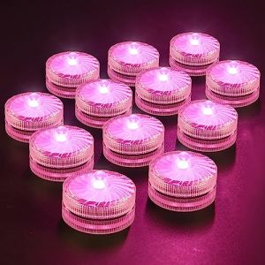 Bougies chauffe-plat à LED sans flamme, mini lumière sous-marine, 100 heures d'éclairage LED pour bassin, aquarium, vase, baignoire, spa, fête (12 pièces, rose) (HappinessLight, neuf)