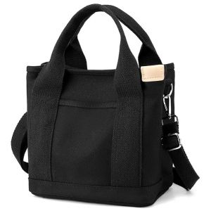 Halemet Petit sac fourre-tout avec fermeture &eacute;clair pour femme - Sac &agrave; bandouli&egrave;re en toile - Cartable - Sac besace 2023, Noir, Small (siyuStop, neuf)