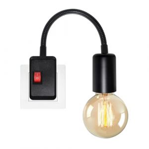 Douille avec Interrupteur, Support Ampoule E27, 20CM Longueur 9MM Grossier Flexible Col de Cygne, Noir Lampe Prise Murale, Spot avec Prise, Lampe de Lecture Murale pour Chambre Bureau, Sans Ampoule (LQUNFYL, neuf)