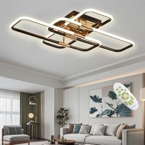 SXLXQM Lustre LED Plafonnier LED Salon Dimmable Noir Doré 86W 10750LM Luminaires Intérieur Moderne Rectangulaire Applicable salon (SXLXQM, neuf)