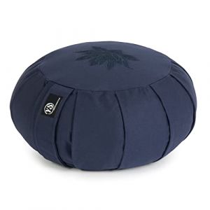 Yoga Studio Coussin de méditation Rond plissé en zafu Motif Feuilles de Lotus Bleu Marine (Yoga Studio Store, neuf)