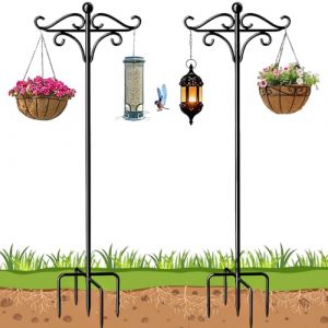 Lot de 2 supports pour mangeoire à oiseaux, 193 cm, double crochet de berger réglable, mâts et crochets pour mangeoire à oiseaux sauvages de 193 cm, station d'alimentation sur pied pour jardin (JACO11, neuf)