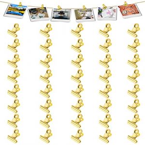 Molain Lot de 40 pinces &agrave; papier dor&eacute;es en forme de bulldog 22 mm Pinces &agrave; charni&egrave;re en m&eacute;tal pour emballages alimentaires mini pinces &agrave; photo petites pinces &agrave; papier pince notes (Auruis, neuf)