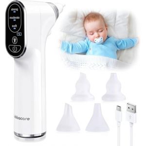 Mouche bébé, Mouche bébé électrique, Aspiration puissante avec Lampe à LED, Rechargeable avec 4 buses de ventouse en silicone réutilisables et 3 niveaux d'aspiration pour les nouveau-nés, nourrissons (Tohoyard®, neuf)