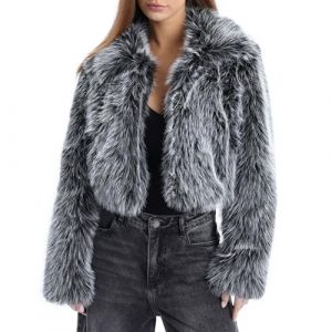 Amazhiyu Manteau en fourrure synth&eacute;tique pour femme - Veste en fourrure synth&eacute;tique - Veste courte en peluche - Veste d'hiver en fausse fourrure - Col ouvert avec poches, Noir , S (Amazhiyu, neuf)
