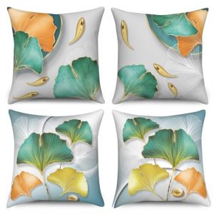 Uiiooazy Housse Coussin Turquoise Or, Taie Oreiller Ginkgo Biloba Orange Motif Velours Housse de Coussin Décoratif Carré Taie d'oreiller de Canapé Housse de Coussin pour Lit Maison, Lot de 4, 30x30cm (dongguibinjingpinxiaodianpu, neuf)