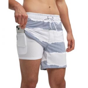 HLVEXH Homme Coupe Slim Séchage Rapide Court Short de Bain avec Slip en Filet Graffiti Léopard Blanc Noir L (Zhyifeng, neuf)