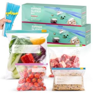 KMFYMPT 80 Pi&egrave;ces Sacs Cong&eacute;lation Avec Zip, 4 Tailles Sacs de Cong&eacute;lation Coulissants R&eacute;utilisables, Sachet Cong&eacute;lation Zip, Sac de Conservation Alimentaire Herm&eacute;tiques Fond Extensible (kemeifen, neuf)