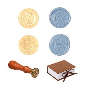 Comealltime 2 Pi&egrave;ces Vintage Alphabet Cire &agrave; Cacheter Timbres, A~Z Initialen Sceau de Cire Avec Poign&eacute;e en Bois, 26 Lettres 25mm T&ecirc;te en Laiton Amovible Carte d'invitation Cadeau D&eacute;coration (Lettre C) (Comealltime, neuf)