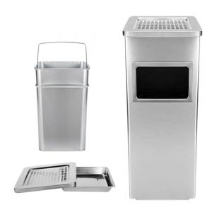HUOLE Poubelle à Cendrier d'Hôtel Poubelle de Recyclage Ordure Déchet Extérieur Ecole Unité Bureau Restaurant Hôpital -24 * 24 * 60 cm 35L-argent (1 PC) (Hechheu, neuf)