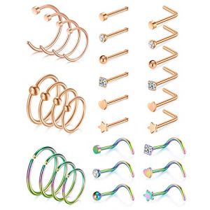 incaton Piercing Nez 20g Percing au Nez 0.8mm Piercing Nez Anneaux 30Pcs Anneau Nez Piercing Acier Inoxydable Diamant en Vis Femme Homme (Ace Body Jewelry, neuf)