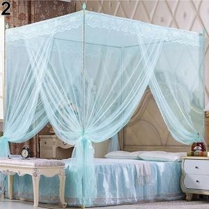 Brussels08 romantique Princesse Dentelle Canopy Moustiquaire sans cadre Moustiquaire ciel de lit Filet 4 Coin carré Princesse Moustiquaire Tente Twin Full Queen Lit king size, bleu, Queen Size (vocayle, neuf)