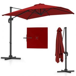 COSTWAY Parasol Déporté Carré 2,4 x 2,4 m, Parasol de Jardin Extérieur Rotatif 360° - 5 Inclinaisons Réglables, 8 Baleines Résistantes, Pied en Croix, pour Terrasse, Patio, Balcon (Bordeaux) (FDS GmbH, neuf)