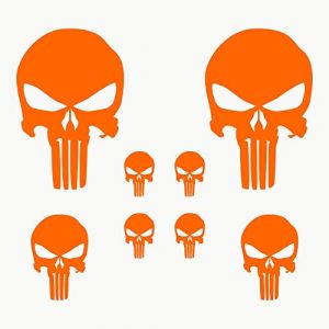 Autodomy Autocollants Tête de Mort Crâne Fondu 8 Unités | Stickers Punisher pour la Voiture ou la Moto | Autocollant Punisher (Orange) (Domy Company, neuf)
