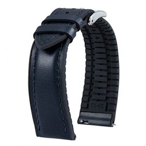 BINLUN Bracelet Montre en Cuir 22mm 21mm 20mm 19mm 18mm 16mm 14mm Cuir Cir&eacute; &agrave; l'huile et Silicone Hybrid Bracelets de Montre &agrave; D&eacute;gagement Rapide pour Homme Femme(20mm,Bleu Boucle Argent) (MJXEU, neuf)