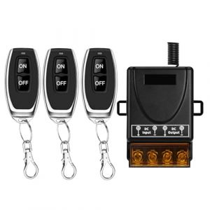 Cerhot 100M T&eacute;l&eacute;commande sans Fil, DC 12V/24/36/48/72V 30A Interrupteur d'&eacute;clairage RF pour pompes &agrave; eau, voitures, motos, syst&egrave;mes de s&eacute;curit&eacute;, portes roulantes, cl&ocirc;tures (100m, 3V1 DC 12V-72V) (CERHOT SMART, neuf)