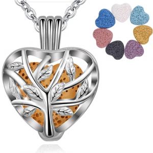 INFUSEU Collier Diffuseur Huile Essentielle, Arbre De Vie Pendentif Diffuseur De Parfum Coeur Bijoux Pierre Naturelle Aromatherapie Cadeaux Pour Dame (INFUSEU, neuf)