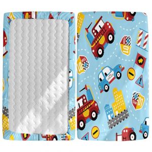 Odot Drap Housse pour Lit Bébé en Microfibre Doux Respirant, Drap Housses Enfant Imprimé Dessin Animé, Protège Matelas Compatible pour Berceau, Couffin et Nacelle (Voiture Bleue,95x65cm) (Odot, neuf)