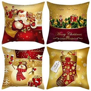 Housse Coussin Noel Paquet De 4,Coussin Noel Taie D'oreiller45&times;45, Coussin De Noel D'hiver Housse, Housse De Coussin Noel canap&eacute; Amovible Et Lavable,Christmas D&eacute;corer Taie D'oreiller (dor&eacute;, 45&times;45) (TIANDAOCHOUQIN-DE, neuf)