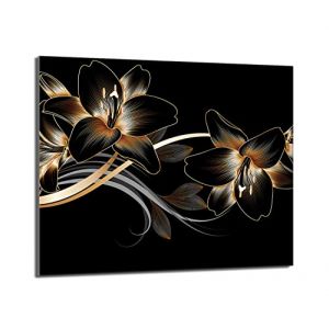 DarHaus Plaque de recouvrement, 60 x 52 cm, en verre, pour cuisinières électrique, à induction, convient comme décoration, protection anti-éclaboussures ou planche à découper, Orchidée Noir (DarHaus, neuf)