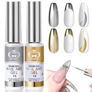 GOICC Metallique Vernis Gel Semi Permanent Chrome Vernis à Ongles 3D Effet Miroir 2 Couleurs 8ML Doré Argent Vernis à Ongles Pailleté Liner Ongle Nail Art avec Pinceau Fin pour Française Peint (PuPulife, neuf)