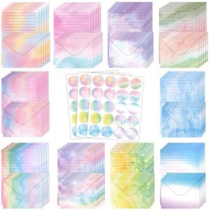 Ensemble de 160 Enveloppes, D&eacute;grad&eacute; de Couleurs Aquarelle, 50 Feuilles de Papier, 50 Enveloppes et 60 Autocollants, Id&eacute;al pour les Cartes d'Anniversaire, les Invitations et les Cartes de V&oelig;ux (axingyuanrui, neuf)