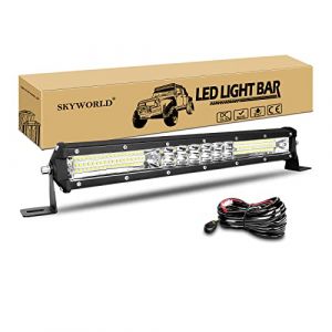 SKYWORLD 38cm 144W Slim Barre de Led avec Faisceau de C&acirc;blage kit, 12V 24V 7D barre d'&eacute;clairage led, barre lumineuse led pour offroad V&eacute;hicules Voiture camions 4x4, 6000K rampe phare led (SKYWORLD-EU, neuf)