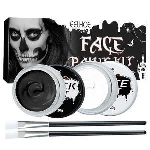 Holzsammlung Professionnelle Peinture Corporelle avec 2 Pinceaux, Noir + Blanc Maquillage Peinture Visage pour Halloween, Noël, Carnaval, Soirées à Thème, Cosplay (TeencentsMallEU, neuf)