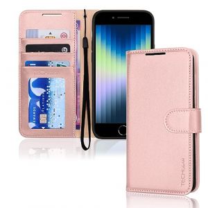 TECHGEAR Étui portefeuille en cuir pour iPhone SE 2022 5G/2020, iPhone 8/7/6, porte-cartes et dragonne – Cuir synthétique rose, fermeture magnétique pour iPhone SE 3/SE 2/iPhone 8 7 6 6S 4,7" (TECHGEAR Solutions, neuf)