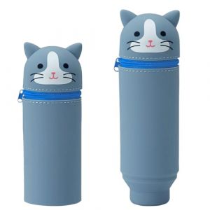 2 en 1 Trousse Scolaire en Silicone,Chat Bleu Trousse à Crayons Kawaii,Trousse Crayons Télescopique Silicone, Adaptée à L'étude et au Travail Ensemble Cartable (YIYUAN-MENG, neuf)