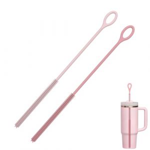 OUDQFCJ 2 pièces Goupillon Silicone, Brosse Paille Réutilisable, Silicone Goupillon Paille pour Pailles Verre pour Paille en Verre, Métal, Smoothie et Gobelet (Mapico, neuf)