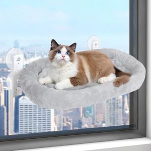 Hamac à Fenêtre pour Chats, Perchoir Chat Transat Étagère avec Ventouses Puissantes et Tapis Soft, Lit Suspendu,Sac de Couchage pour Chat Idéal pour Explorer et Détente– 52 x 30 cm (Gris) (ayijianfu, neuf)