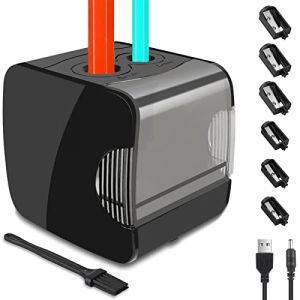 Taille Crayon Electrique USB/Piles 2 Trous Gros 6-12mm, Taille-Crayon Électrique a 6 Lames & Brosser, Taille Crayon Electrique Professionnel pour Crayon, Crayon de Couleur pour Maison, École, Bureau (BALAYA, neuf)