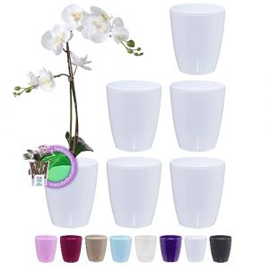 Santino ORCHIDEA Lot de 6 Pots à Orchidée avec Système de Mèche et Indicateur de Niveau d'eau (Diamètre: 12 cm, 1,3 L, Blanc) (Gartenlux, neuf)