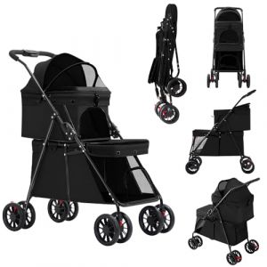 OHMG Poussette double pour chien Chat,3-en-1 Pliable poussette pour 2 animaux jusqu'à 25 kg, Transporteur pour chats,Sac de transport pour cage pour chien,Poussette Buggy,Détachables (jusiZL, neuf)
