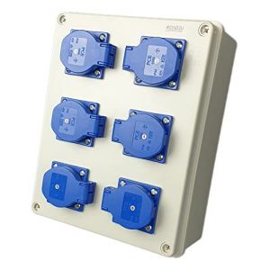 RoadEu – Boîtier électrique 230V avec 6 prises 16A – Coffret de distribution mural IP54 – Prises extérieures avec couvercles – Pré-câblé – Utilisation en intérieur et extérieur (RoadEu, neuf)