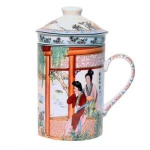 GMMH Tasse &agrave; th&eacute; avec couvercle, cuill&egrave;re et passoire en porcelaine pour th&eacute; en vrac ou sachet (fleur) (KAI GmbH, neuf)