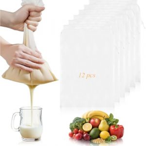 THQAE 12 Pcs etamine alimentaire, etamine, Sac Filtrant, Etamine Alimentaire, Passoire Tissu Blanc, Nylon, Sac Filtrant pour Jus de L&eacute;gumes et Fruits, Caf&eacute;, Lait Avoine, Lait Vegetal (ProTechika O&Uuml;, neuf)