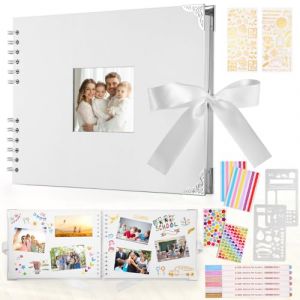 DazSpirit Album Photo Blanc Pages Scrapbooking Album 29,5 X 21Cm Livre Scrapbooking Avec 6 Stylos M&eacute;talliques, Pour 160 Photos, Livre D'or Pour Anniversaire Et Mariage (Blanc) (INSYU, neuf)